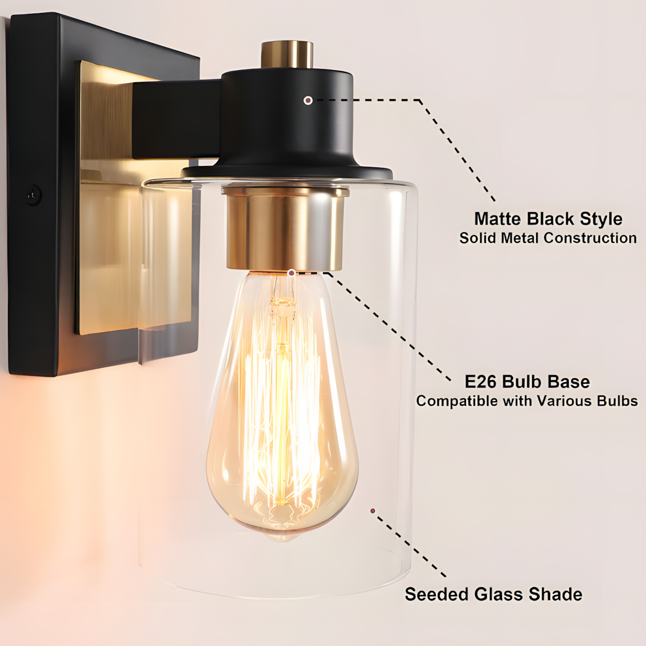 Dyril Modern Matte Black Cylinder Glass Sconce