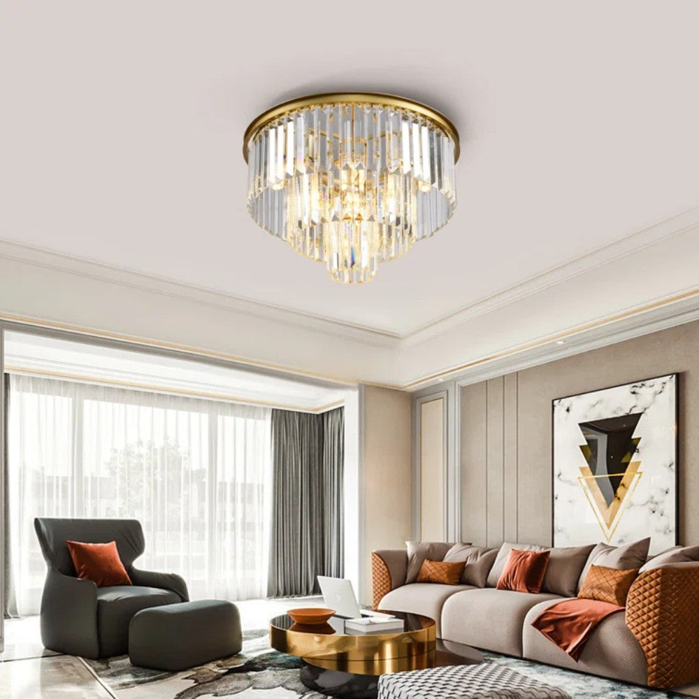 Brigitte Luxurious Three Layer Crystal Flush Mount Chandelier
