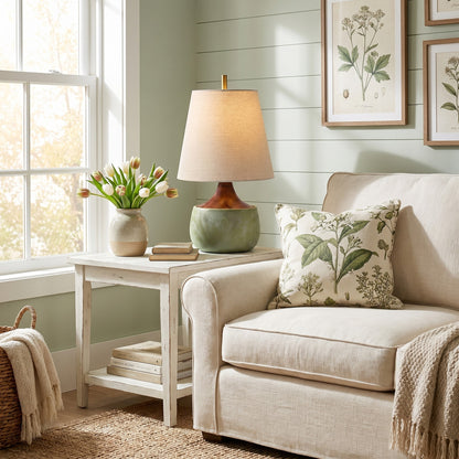 Velmira Mid-Century textile lamp shade Cement Table Light