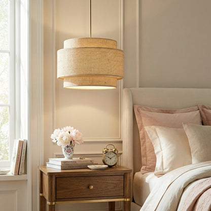 Orlaith Bohemian Rattan Tiered Drum Pendant Light