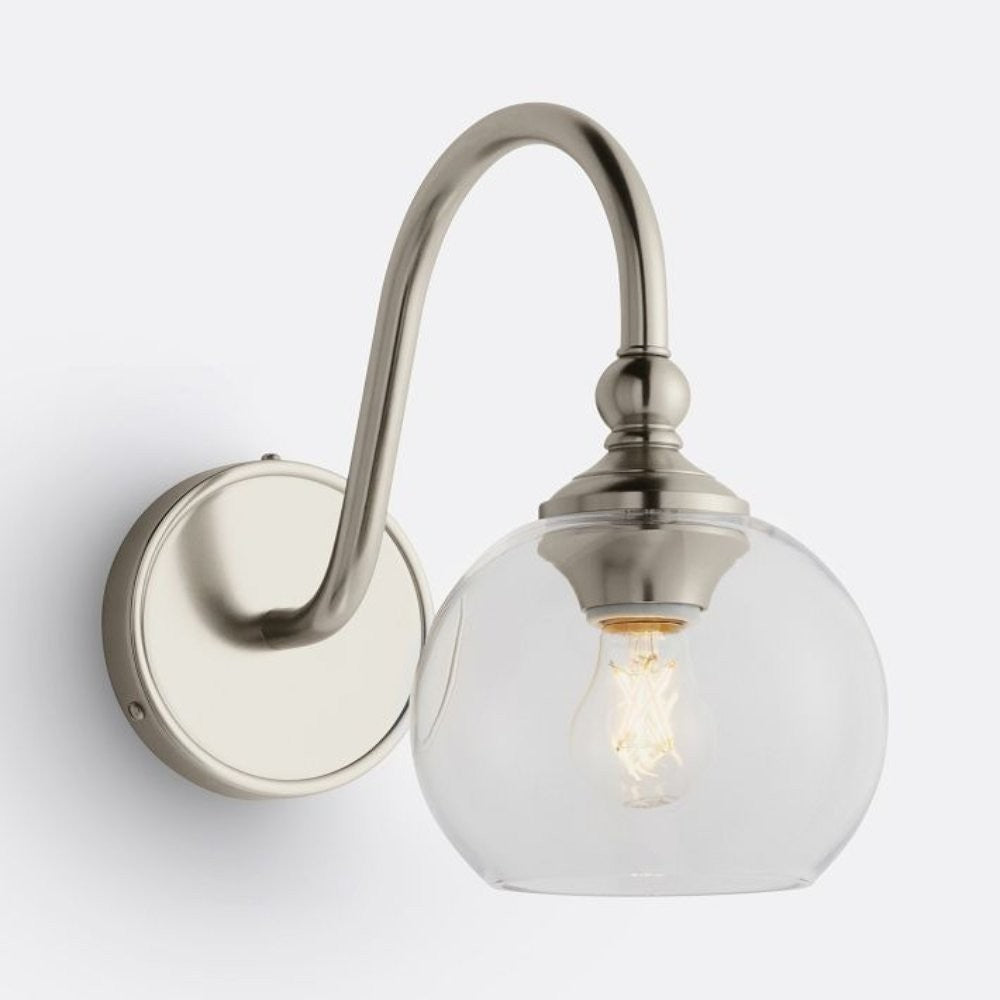 Cygnira Vintage Brass Glass Curved Neck Wall Light