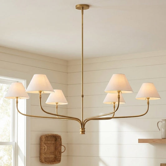 Ashlyn Modern 5/6 Light White Linen Conical Chandelier