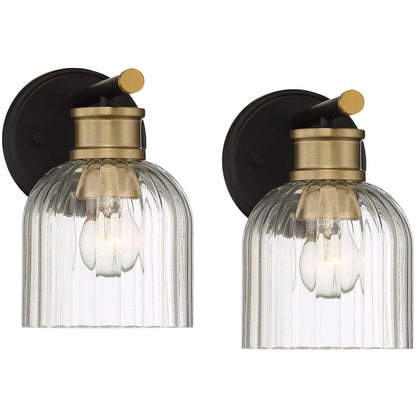 Lucienne Modern 9” Black Ribbed Glass Wall Light