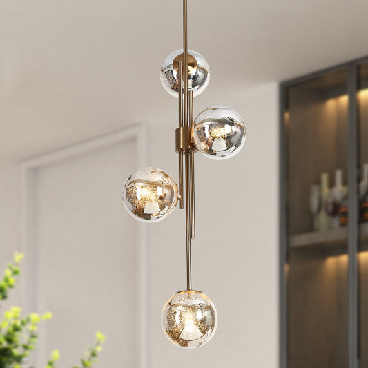 Beaufort Modern Gold 4-Light Orb Mercury Glass Chandelier