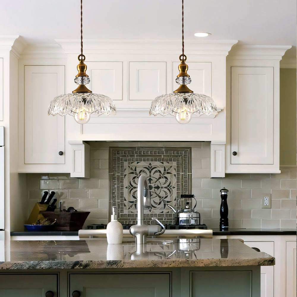 Jaime Antique Brass and Glass Flower Pendant Light