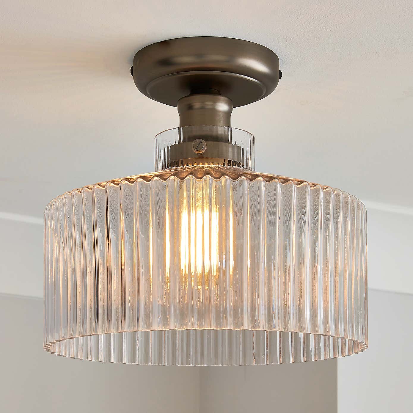 Bramwell Industrial Ribbed Glass Flush Mount Ceiling Light