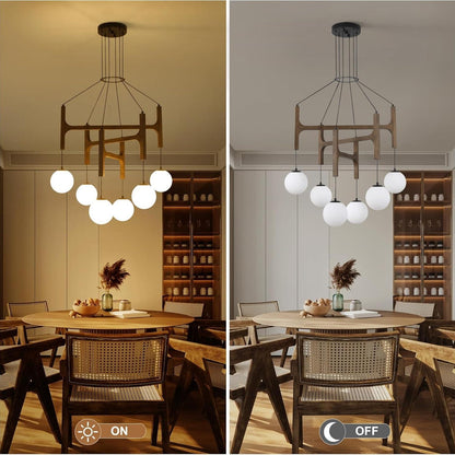 Astraea Farmhouse Wooden Branch Milk Glass Globe Chandelier