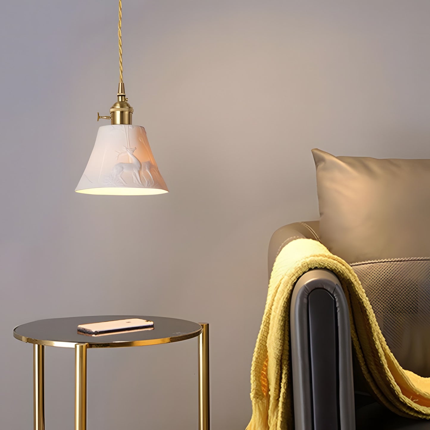 Carlo KiKi Fluted Ceramic Brass Pendant Light