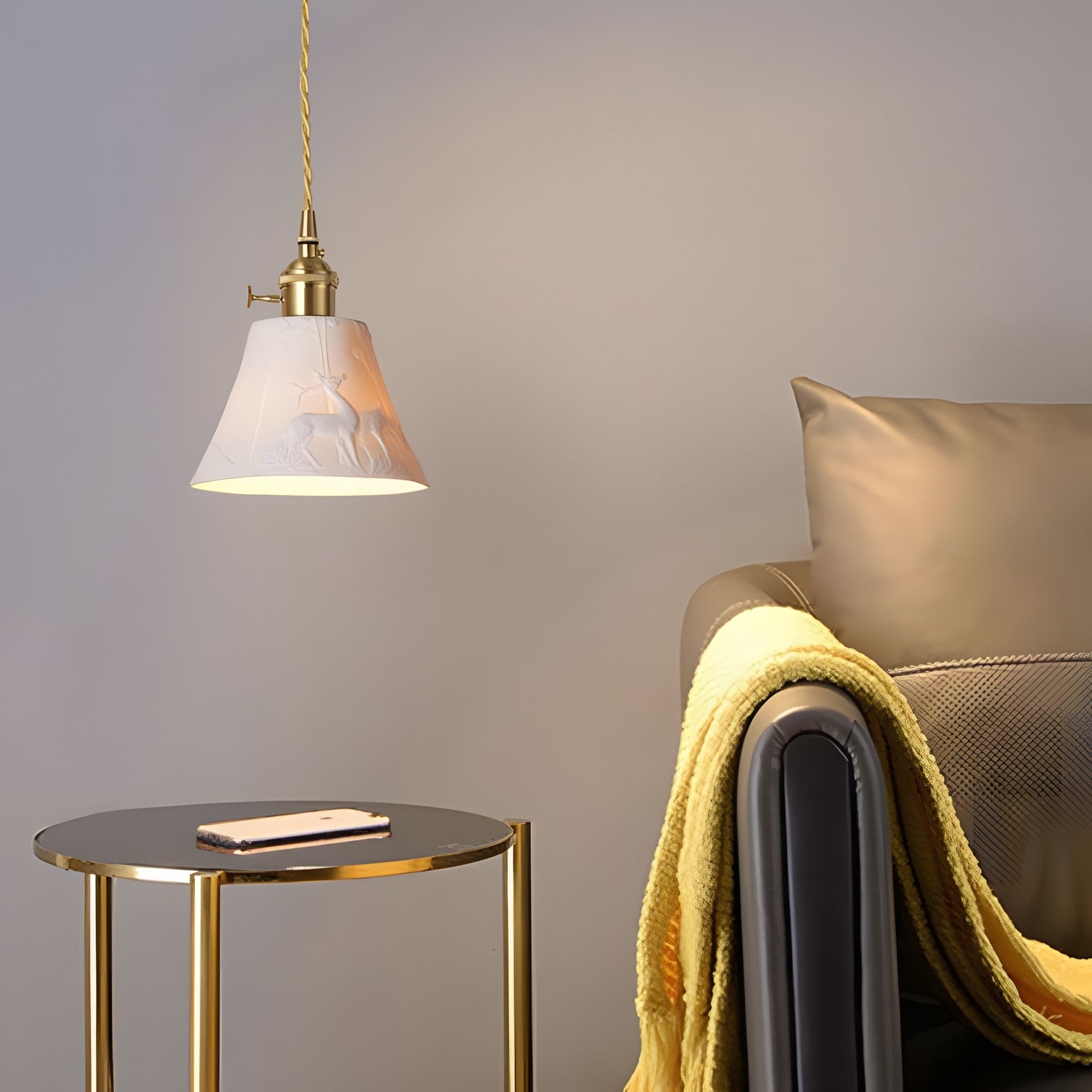 Carlo KiKi Fluted Ceramic Brass Pendant Light