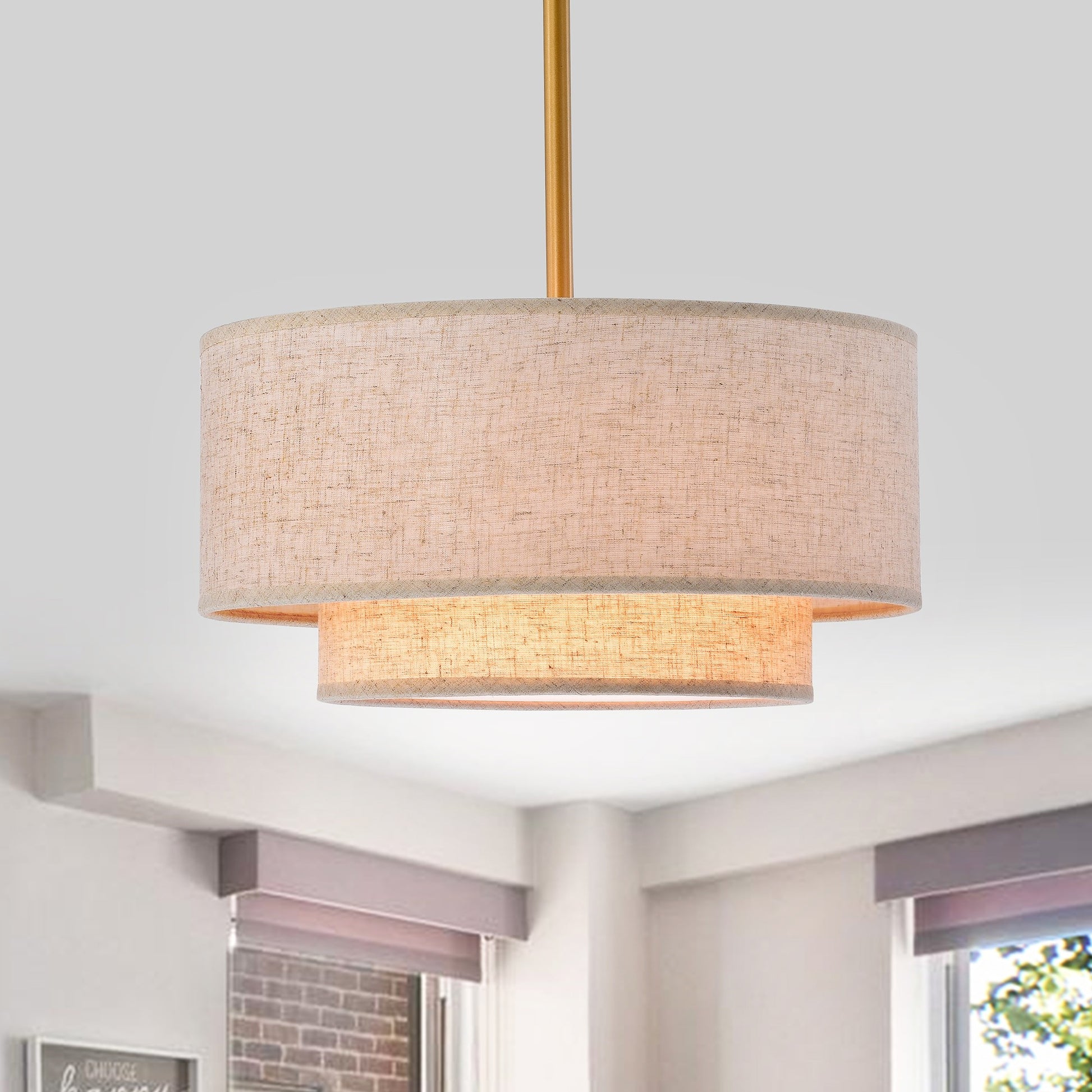Aevon 3-Light Matte Brown Double Drum Pendant Light