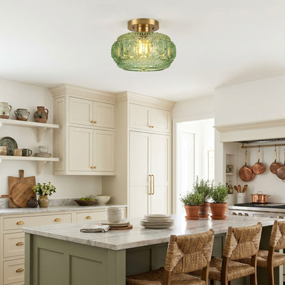 Ixionis Retro Carved Glass Semi Flush Ceiling Light