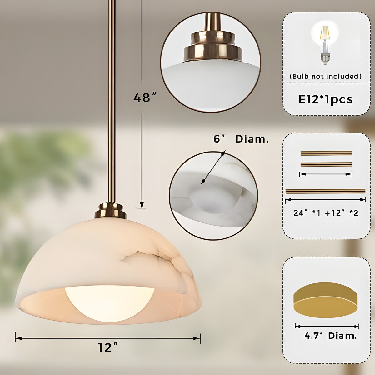 Bertie Farmhouse Alabaster Dome Pendant Light
