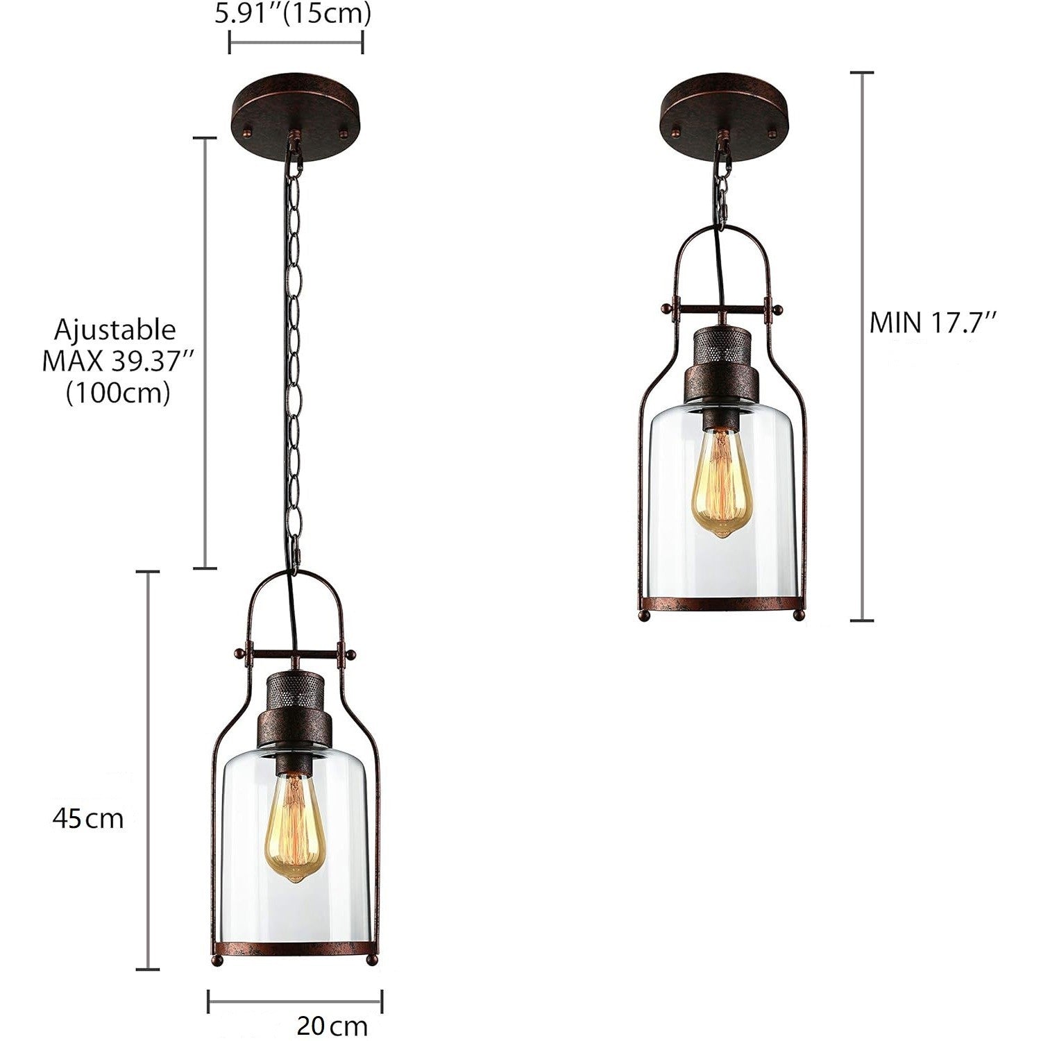 Eryxis Industrial Vintage Iron Glass Jar Pendant Light