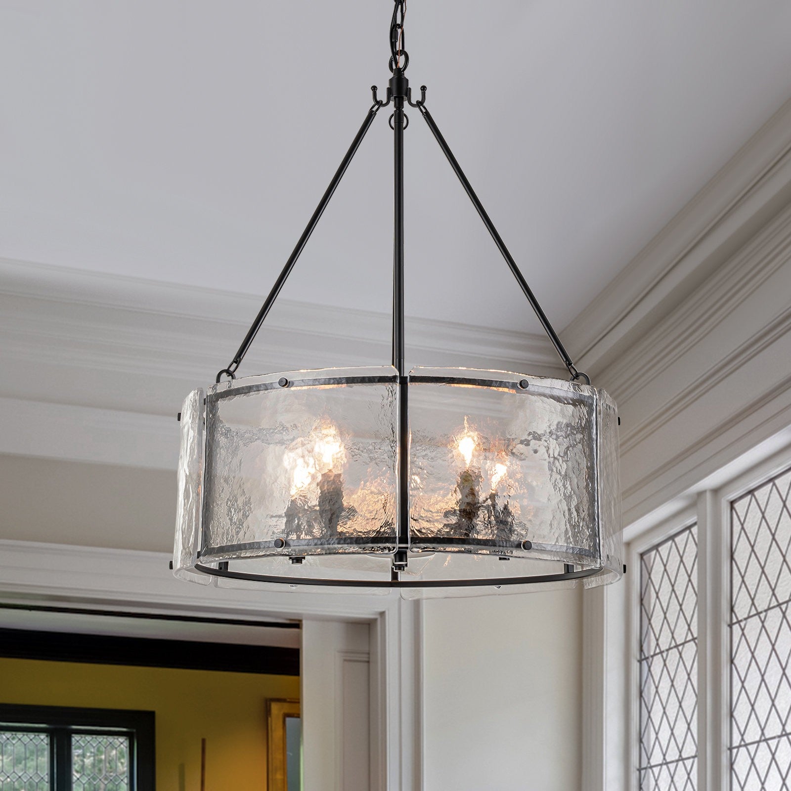 Coriander Farmhouse Water Ripple Glass Drum Chandelier