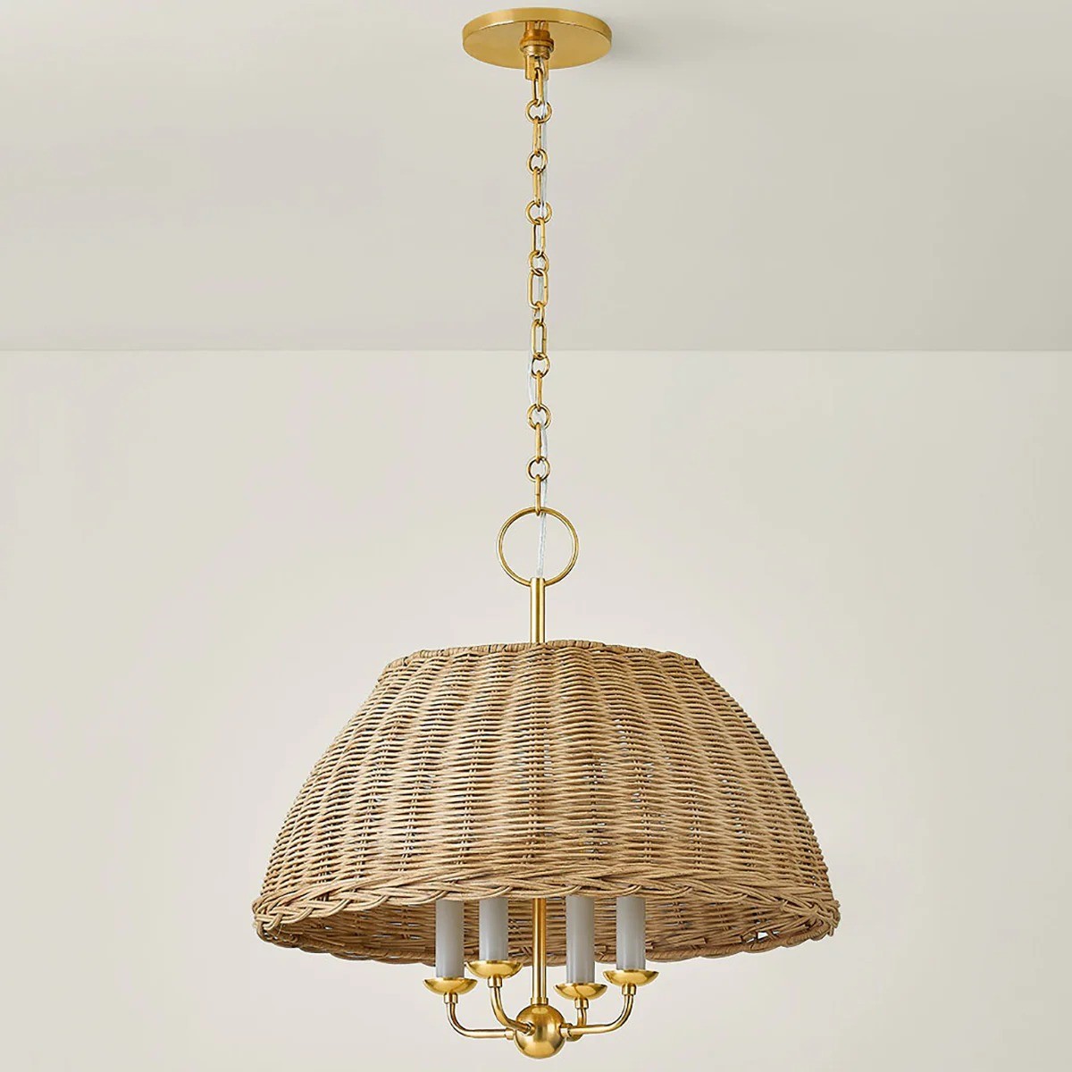 Margaret Minimalist Natural 4-Light Dome Rattan Brass Pendant Light