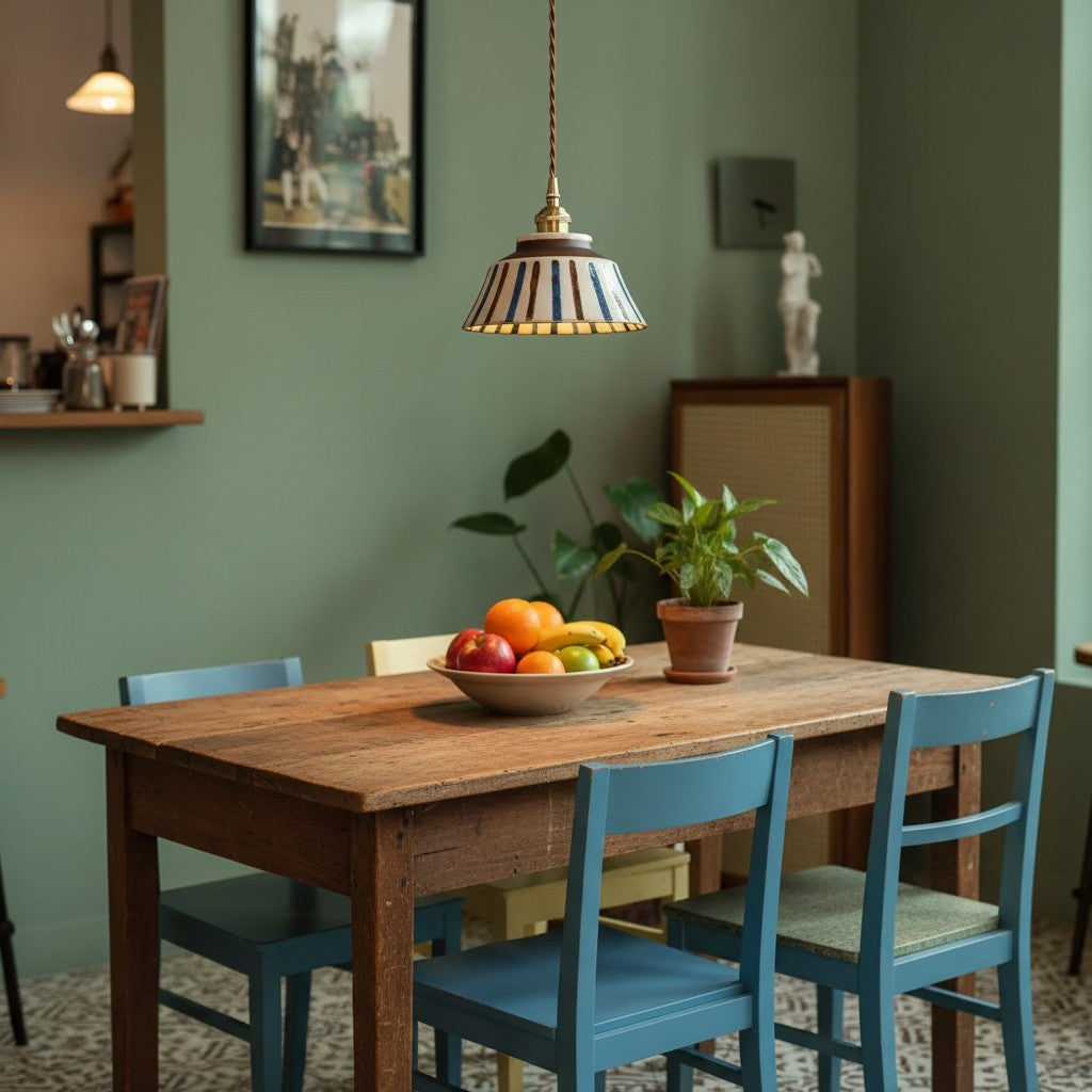 Hussein Vintage Hand-painted Ceramic Pendant Light