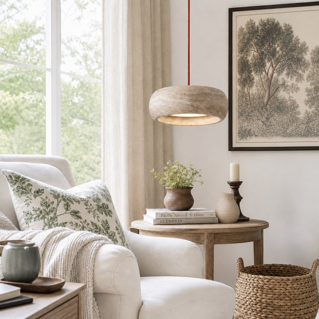 Veloria Scandinavian Travertine Round Pendant Light