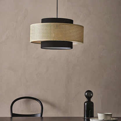 Nivara Rattan Linen Double Drum Pendant Light
