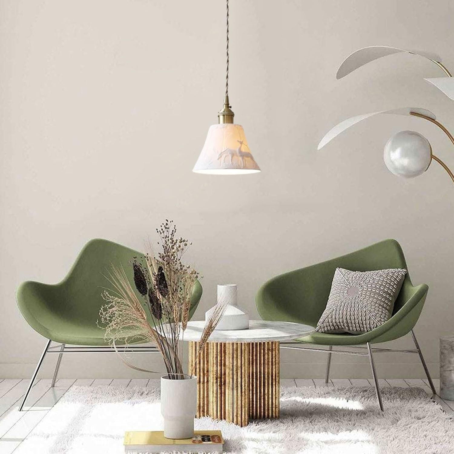 Carlo KiKi Fluted Ceramic Brass Pendant Light