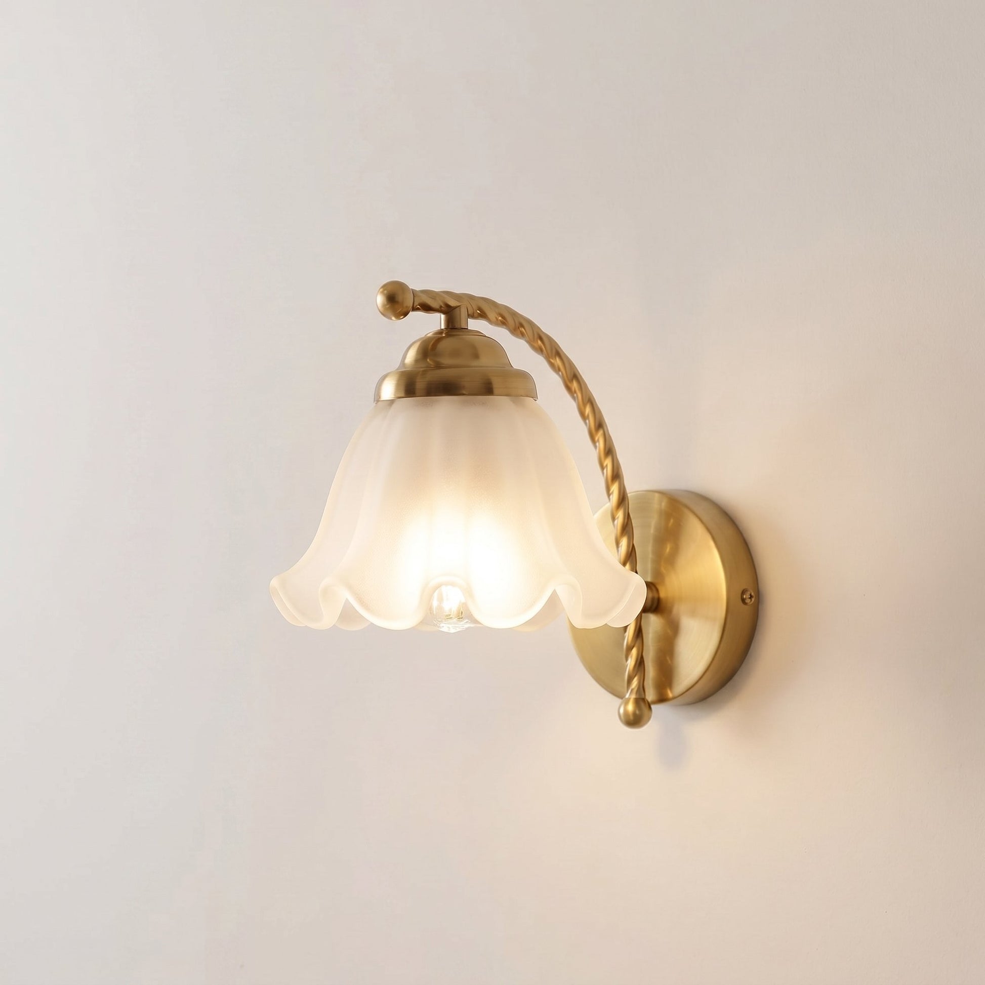 Hewitt Vintage Brass Floral Glass Wall Sconce