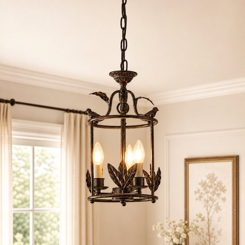 Bailee Vintage Decorative Leaf 3-Light Metal Lantern Pendant Light