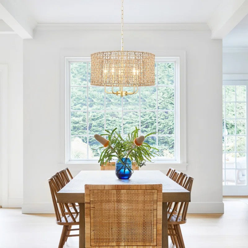 Arlo Bohemian 5 Light Natural Rattan Drum Chandelier