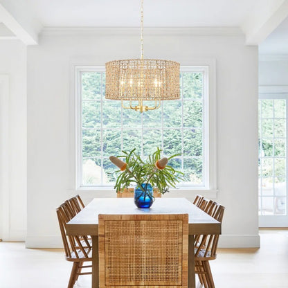 Arlo Bohemian 5 Light Natural Rattan Drum Chandelier