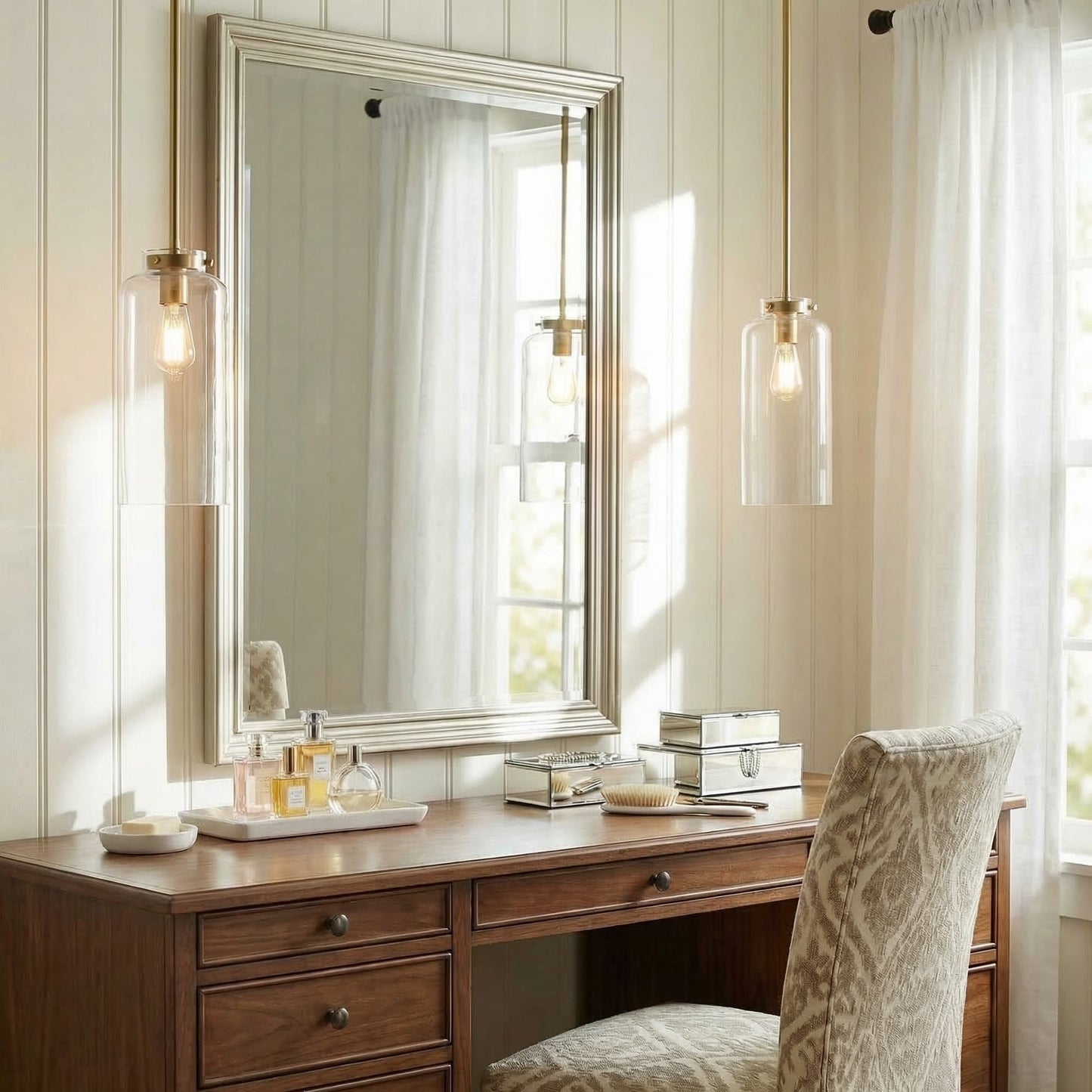 Mica Minimalist Brass Clear Glass Pendant Light