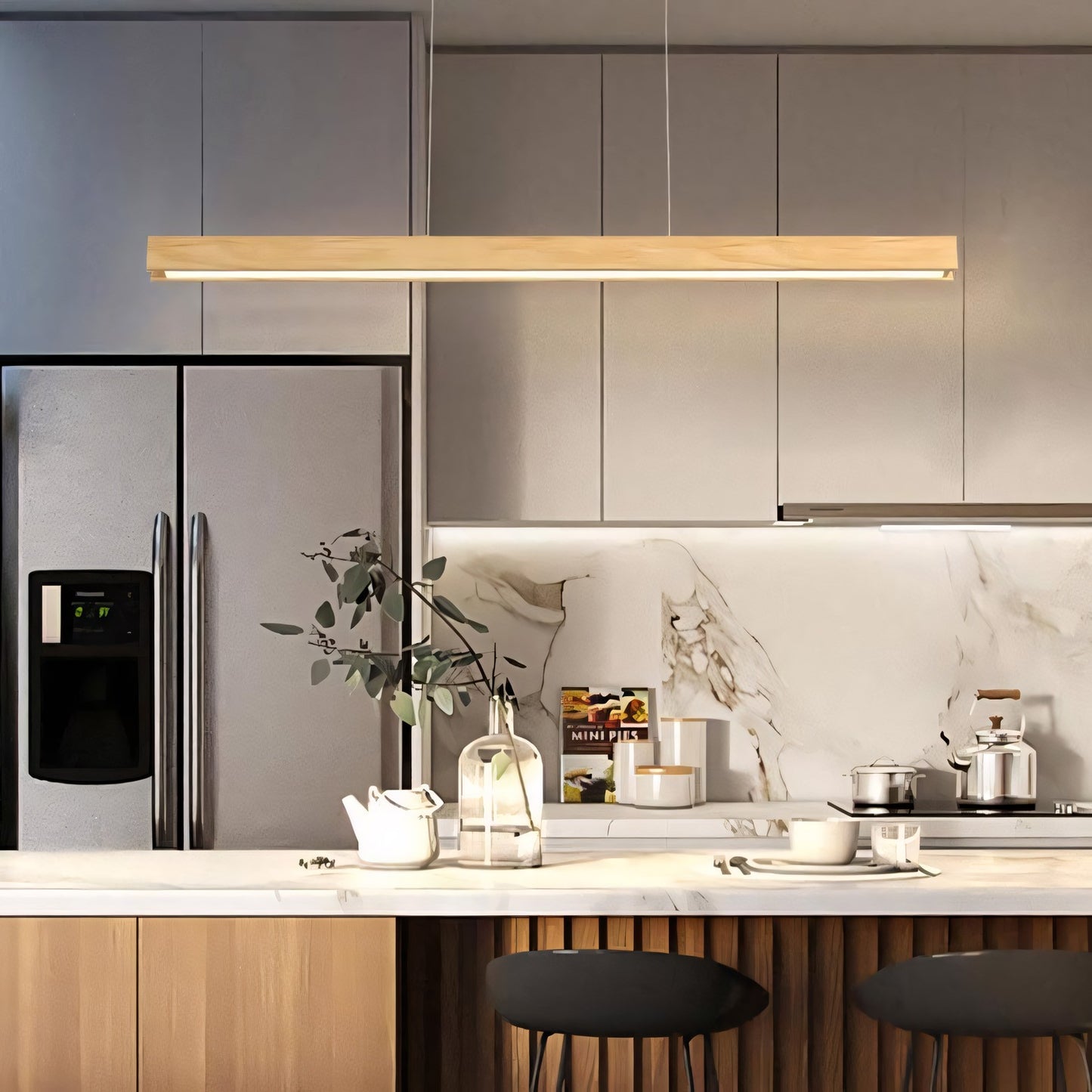 Quorix Log Style Wood Led Linear Pendant Light With Remote Control