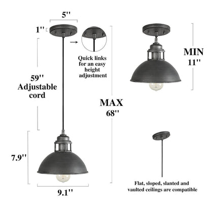 Hendon Industrial Matte Black Wrought Iron Dome Pendant Light