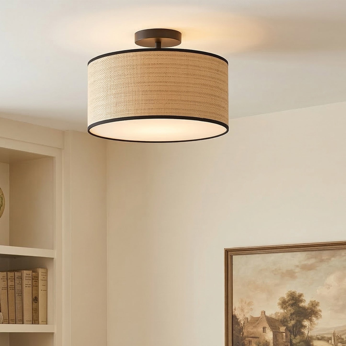James Rustic Drum Woven Flush Mount Ceiling Light