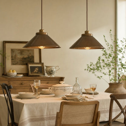 Galilea Retro Antique Brass Cone Shade Pendant Light
