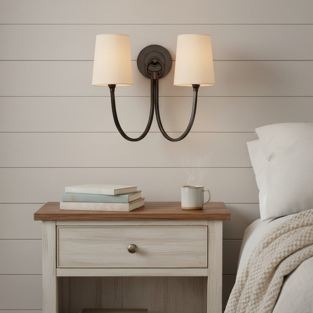 Kaevin Modern Elegant Linen Shade Double Wall Sconce