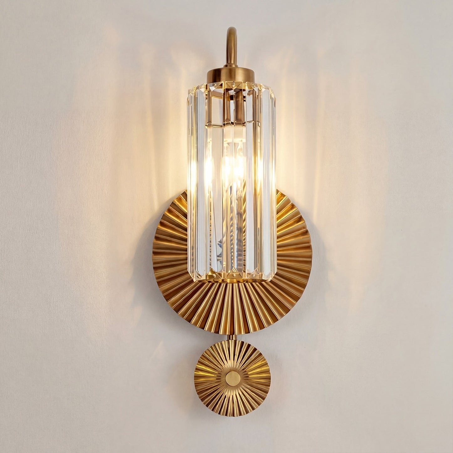 Solstice Brushed Brass Crystal Ribbed Glass Wall Sconce