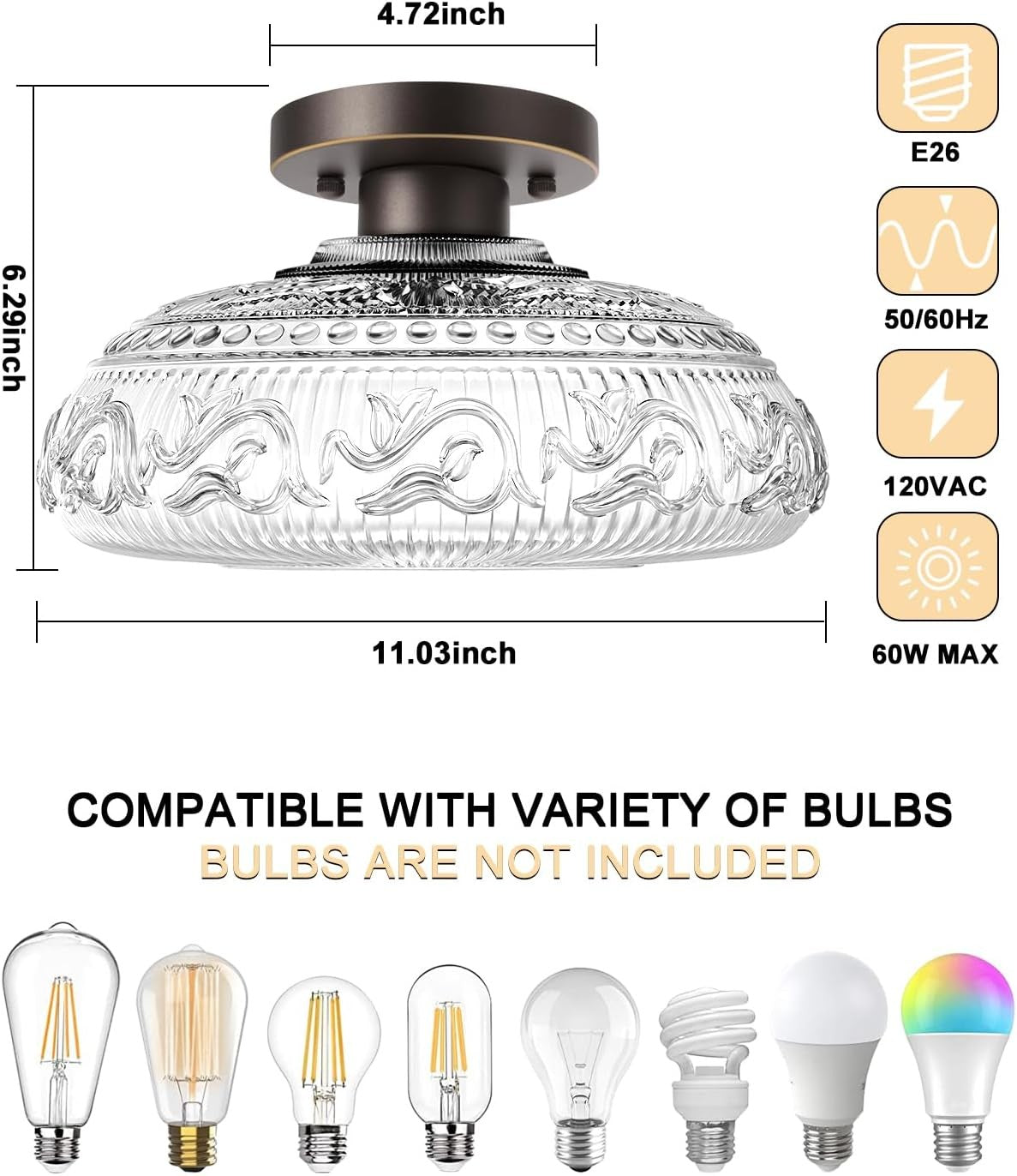 Cassandra American Country Patterned Glass Ceiling Light