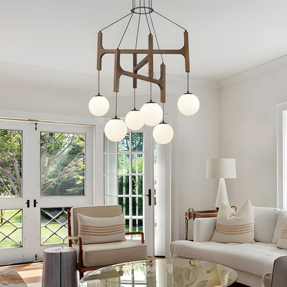 Astraea Farmhouse Wooden Branch Milk Glass Globe Chandelier