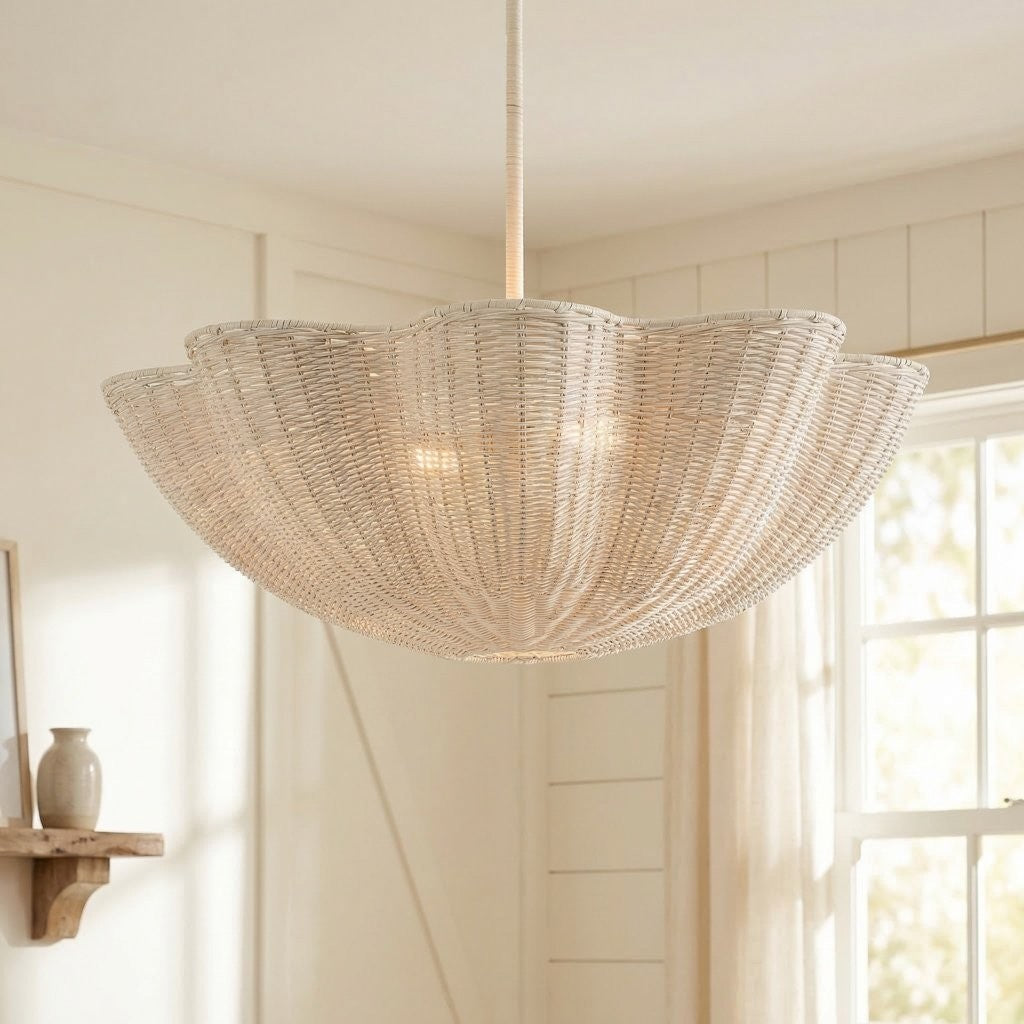 Daxter Bohemian Woven Rattan Scalloped Pendant Light