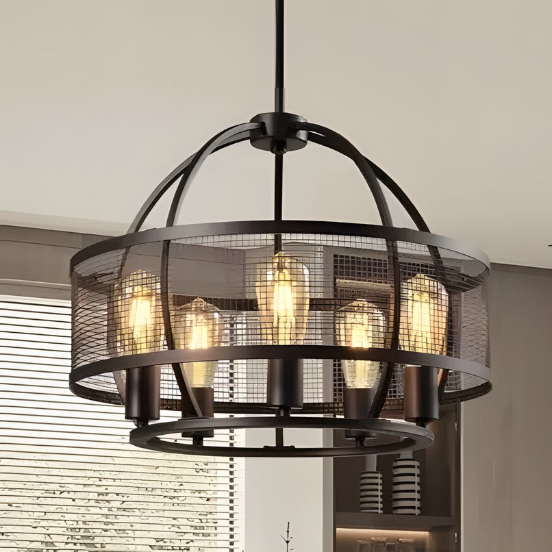 Iker Industrial Black 5-Light Metal Drum Chandelier