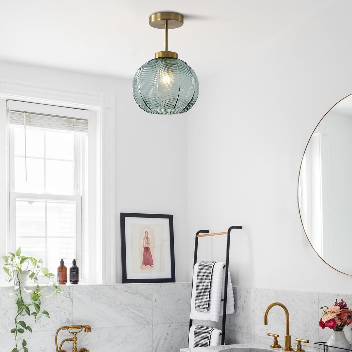 Syndrax Stripe Stained Glass Globe Ceiling Light