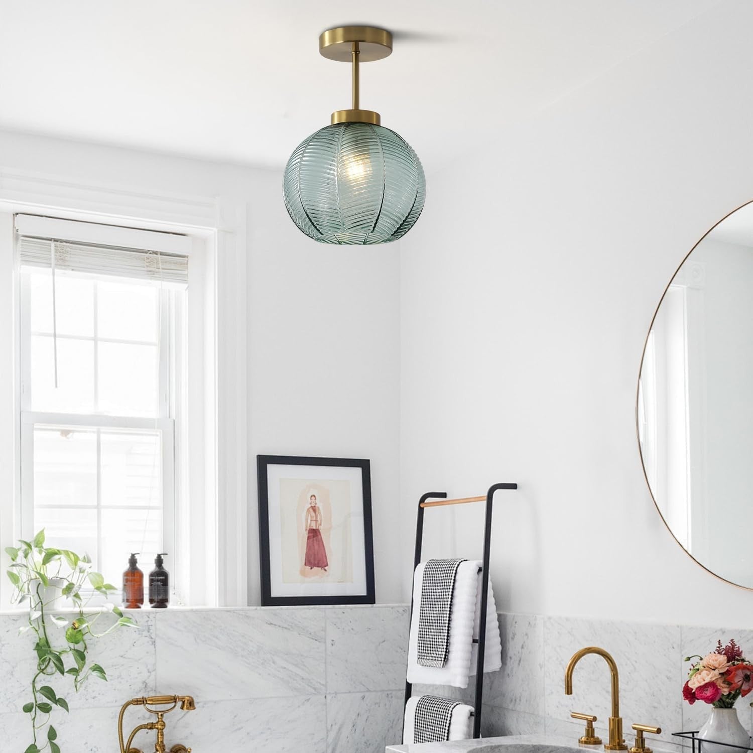 Syndrax Stripe Stained Glass Globe Ceiling Light