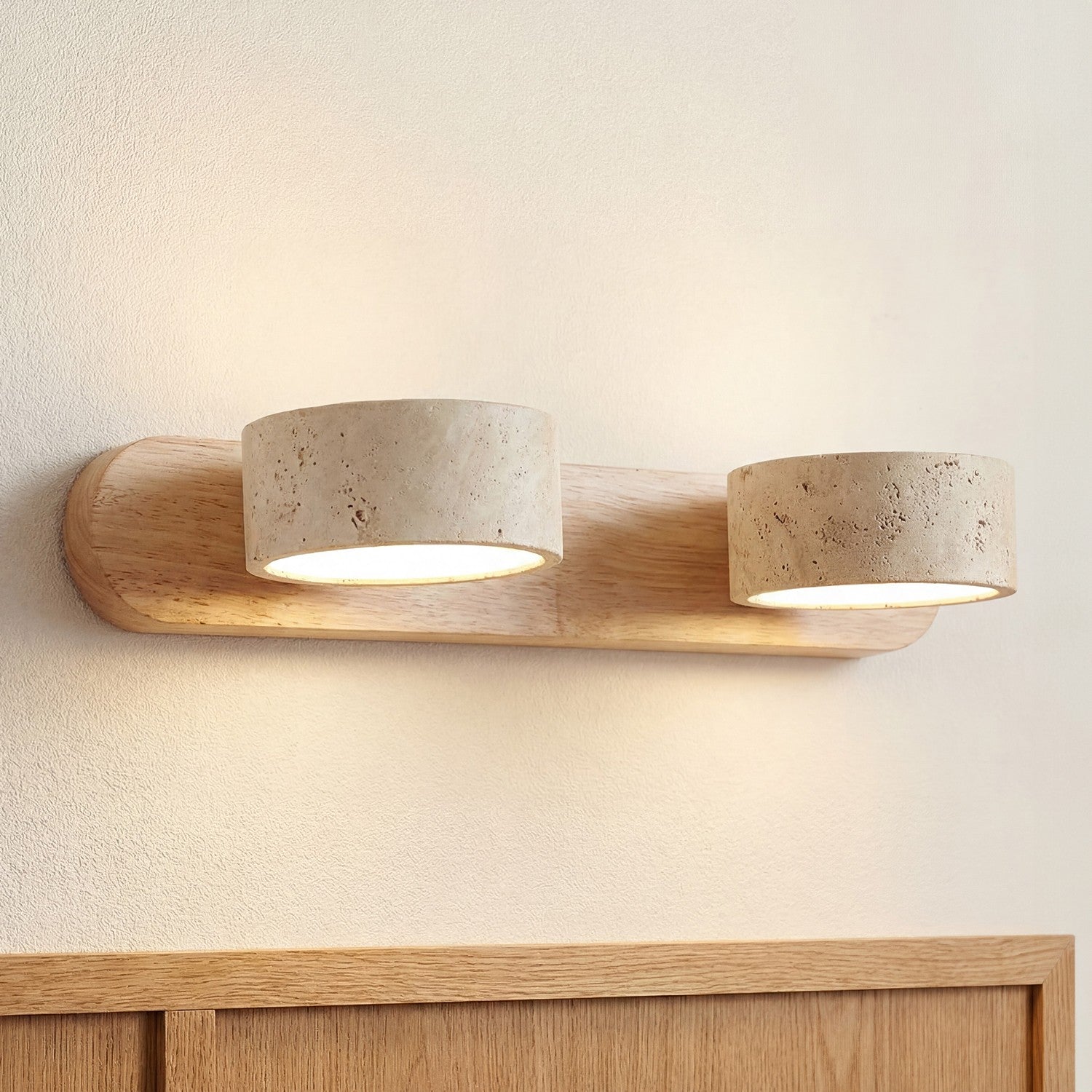 Benjamin Rustic Adjustable Travertine Wood Led Vanity Sconce
