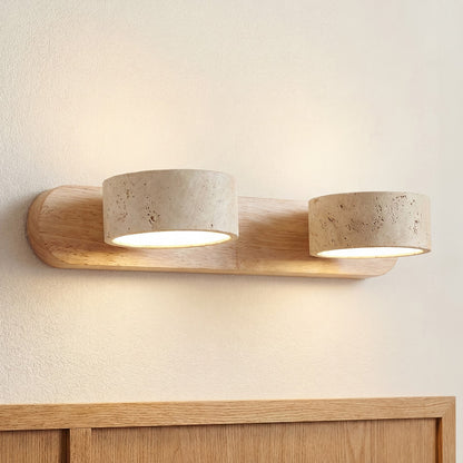 Benjamin Rustic Adjustable Travertine Wood Led Vanity Sconce