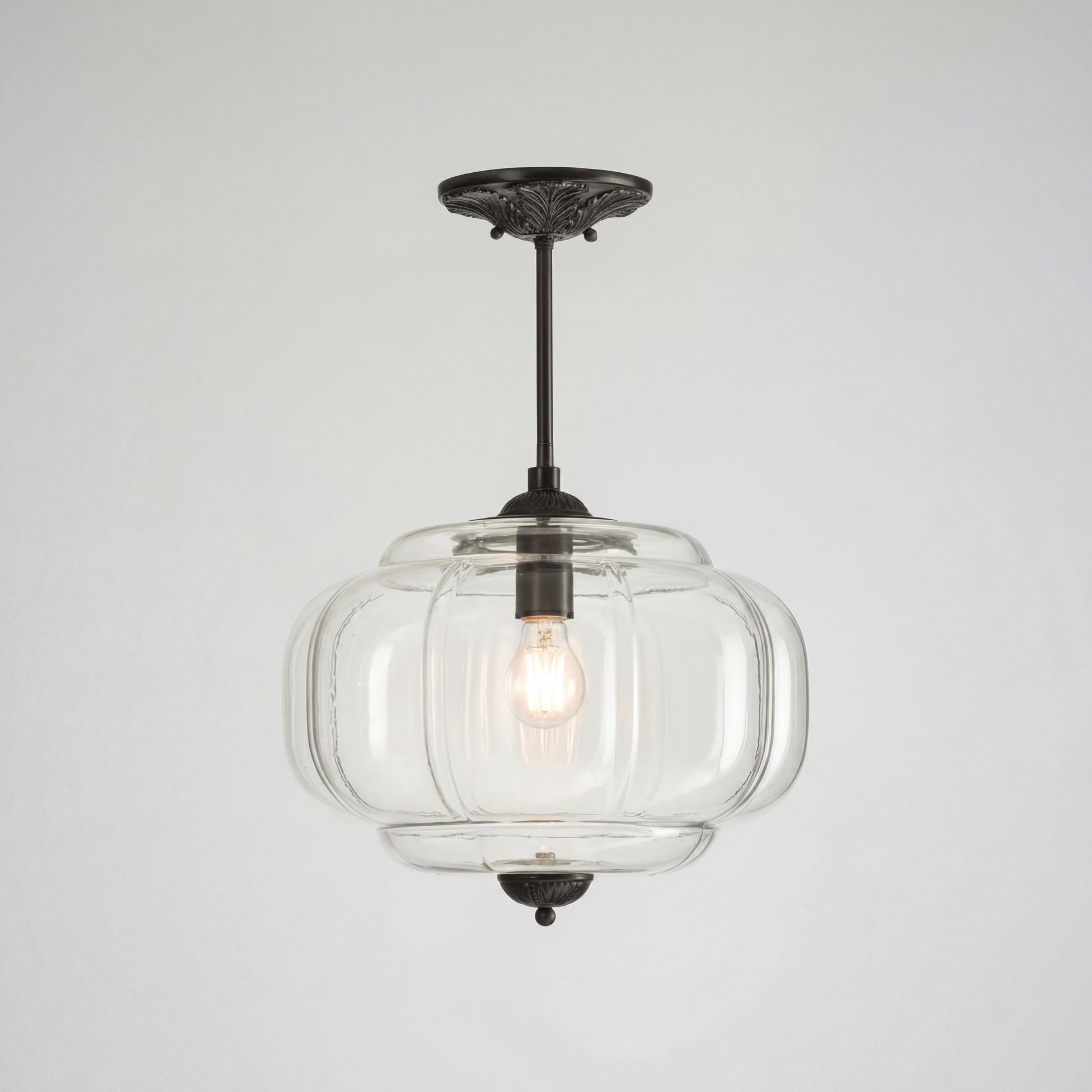 Vortan Antique Brass Green Glass Semi-Flush Mount Eloise Pendant Lamp