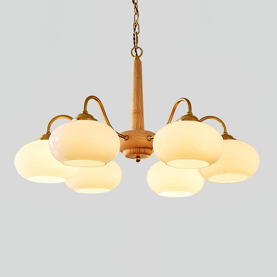 Xyrian Farmhouse Wood White Bauhaus Persimmon Chandelier