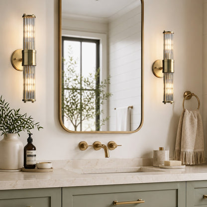 Prisha Mid Century Gold Fluted Ribbed Glass Wall Sconces