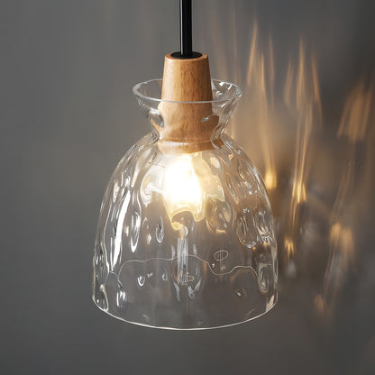 Kethor Mid Century Wood Hammered Glass Dome Pendant Light