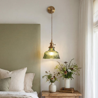 Hermin Antique Flower Ribbed Glass Pendant Light