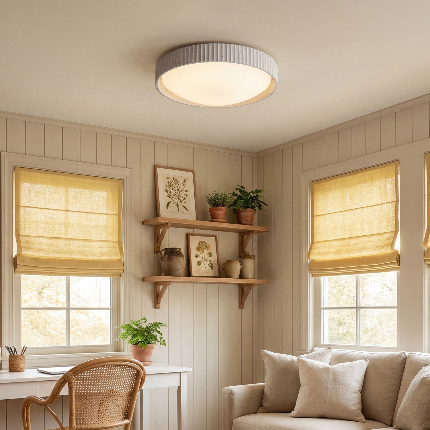 Arnold ‎Minimalist Round Led Fluted Concrete Ceiling Light