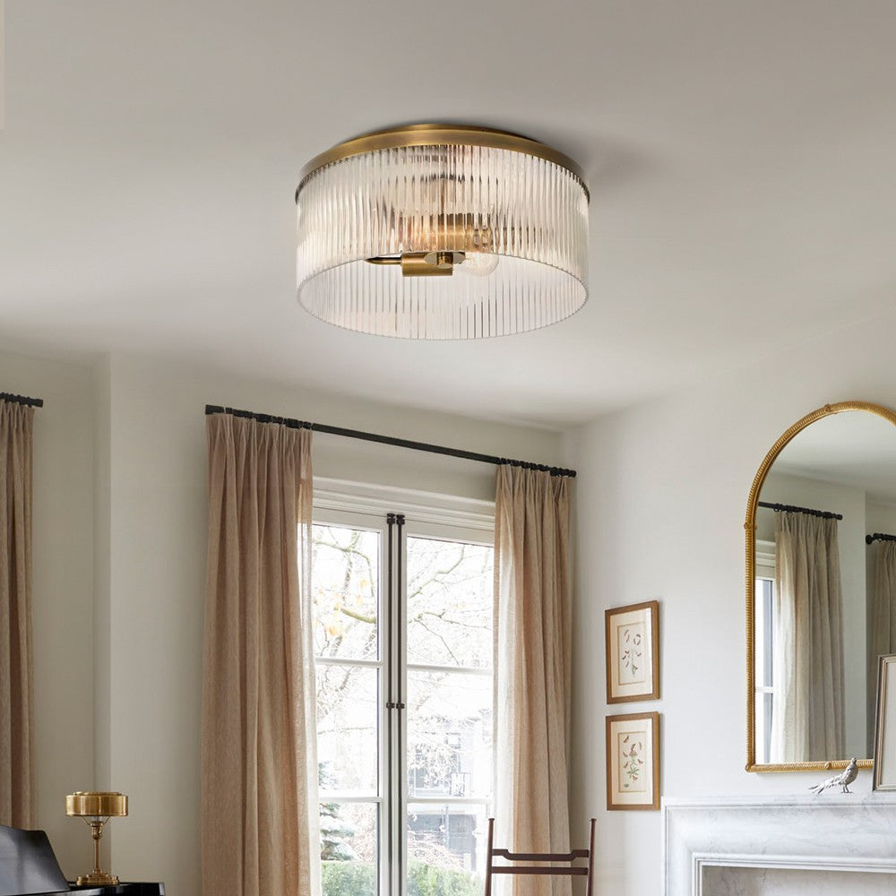 Sylan Farmhouse Round Ribbed Glass Flush Mount Ceiling Light