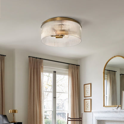 Sylan Farmhouse Round Ribbed Glass Flush Mount Ceiling Light